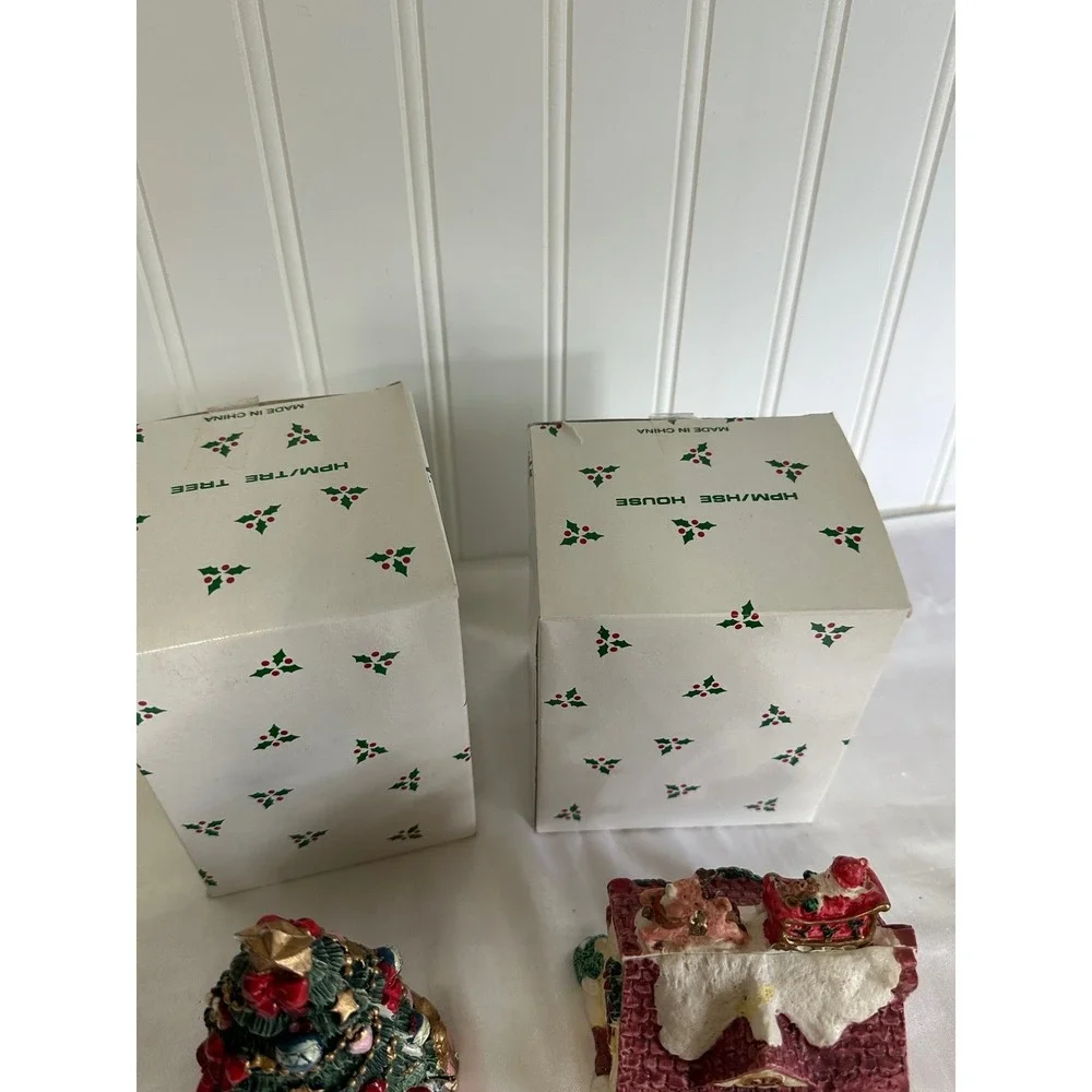 Unbranded Hinged Christmas Figurine‎ Set Multicolor Excellent Hinged Resin Vntge